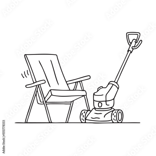 A trimmer next to a lawn chair with the switch set to ON