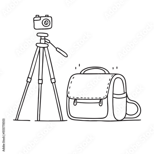 A tripod near an open camera bag