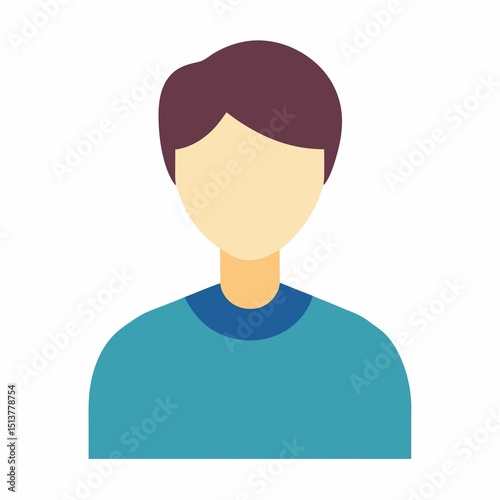 Simple Faceless Male Avatar Illustration with Brown Hair and Blue Shirt Isolated on White Background Perfect for User Interface Design