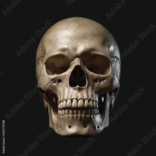A Human Skull,  Isolated on Black Background., Vector