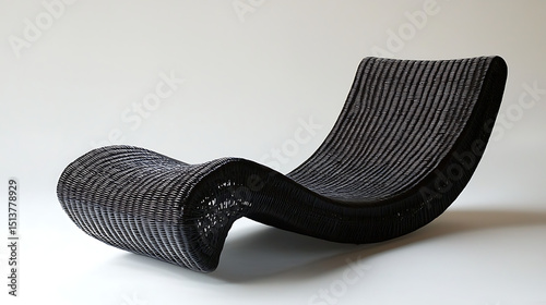 A black wicker chair with a curved back
