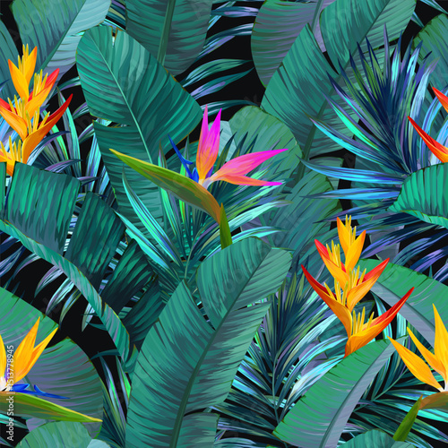 Tropical pattern. Paradise plants and flowers. Hawaiian pattern. Exotic, tropics