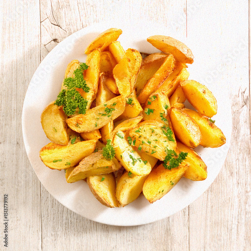 seasoned potato wedges on a white plate