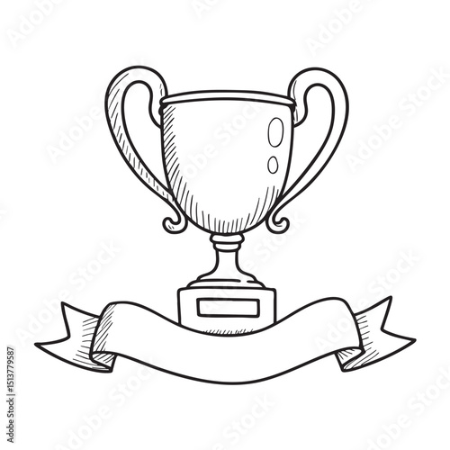 A trophy placed next to a bent ribbon