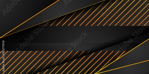 Abstract 3D black technology background overlap layers on dark space with orange light effect decoration. Modern graphic design template elements for poster, flyer. modern trendy design