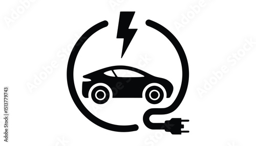 Electric Car Charging Icon. EV Plug and Lightning Bolt Vector Illustration.