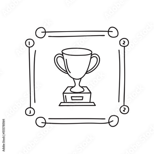 A trophy near a frame of podium victory
