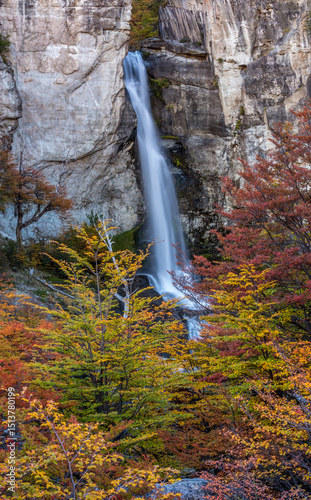 Relaxing near a waterfall in Patagonia, Argentina
