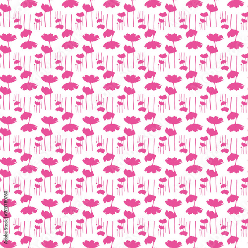 Pink Floral Pattern Seamlessly Repeating on a White Background
