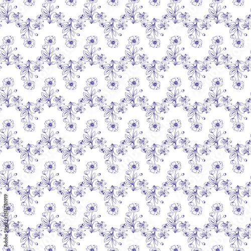 Purple Floral Pattern With Elegant Decorative Design on a White Background