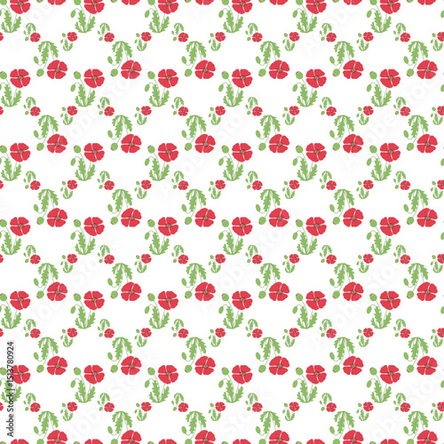 Red Floral and Green Leaf Pattern Seamless Background Design