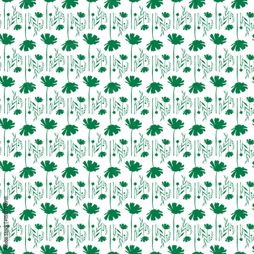 Seamless Botanical Pattern Featuring Green Flowers on a White Background