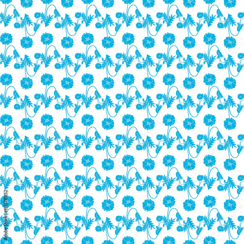 Seamless Pattern of Blue Floral Motifs on a White Background