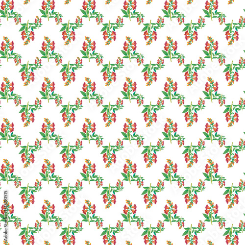 Seamless Pattern of Red and Yellow Flowers on a White Background
