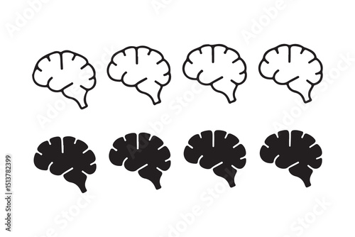 Simple Black and White Brain Icons Set for Medical or Educational Use