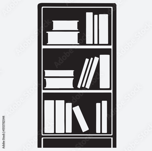 bookshelf with books silhouette vector art illustration, bookshelf with books