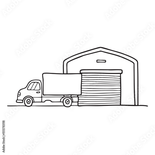 A truck behind a warehouse gate