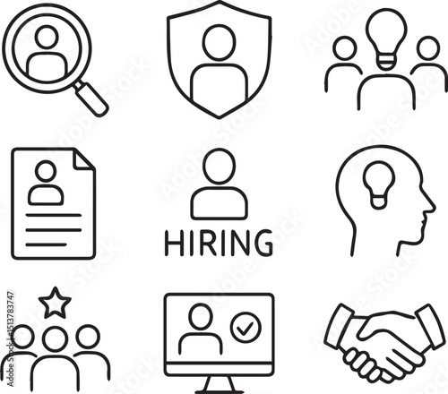 Headhunting icon set with editable stroke. Recruitment thin line icon collection. Vector illustration