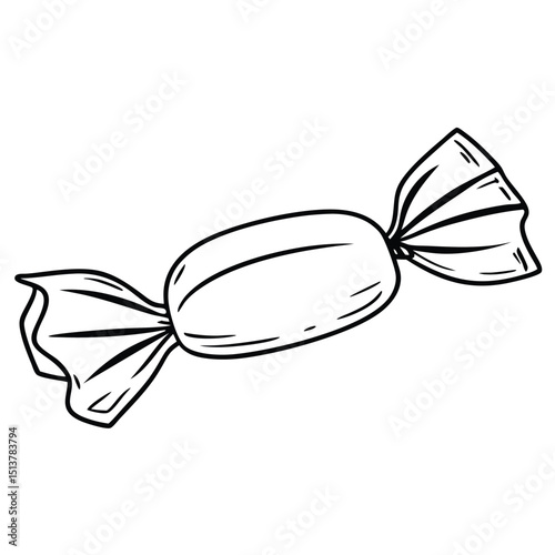 Simple Hand-Drawn Outline of a Classic Wrapped Candy, a Delicious Sweet Treat for Joyful Moments and Creative Designs