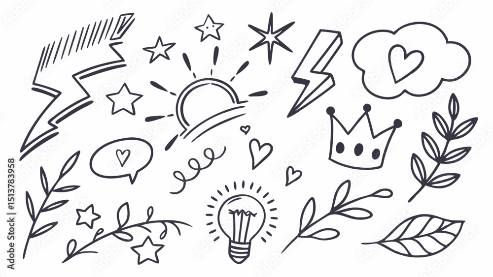 Fototapeta premium Hand Drawn Black Ink Doodles On White Background