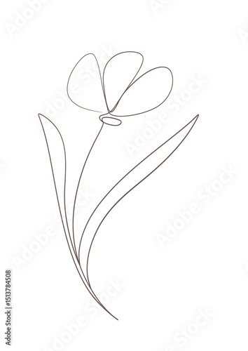 Minimalist One Line Flower Drawing in Brown on White Background