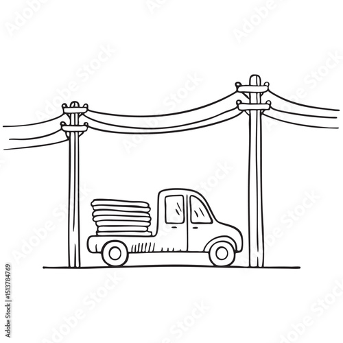 A power line above a parked truck