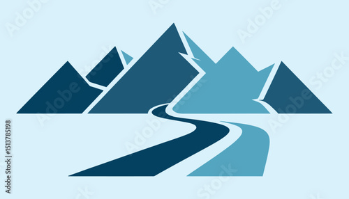 Minimalist Mountain Landscape with Road Vector. Adventure Nature Scene Illustration. photo