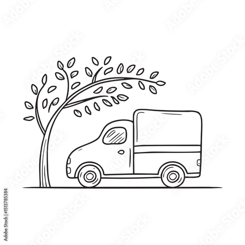 A truck under a tree branch in the parking area