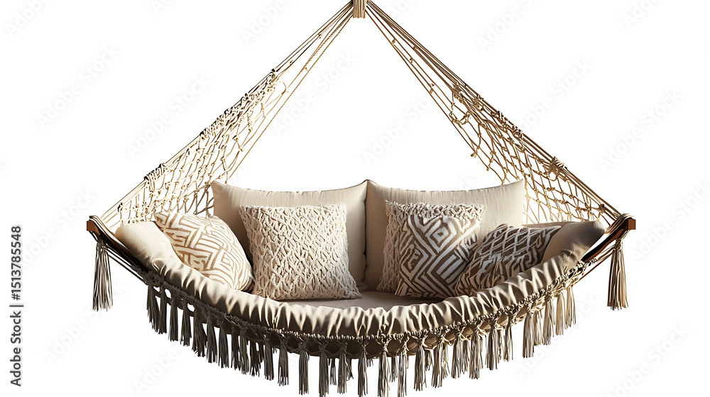 Obraz premium A white hammock with a white pillow and a white pillow with a brown design