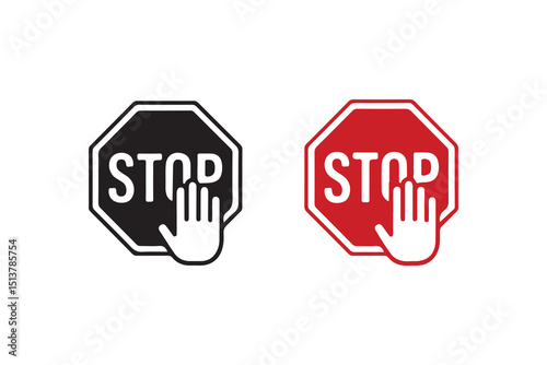 Two Stop Signs: Black and Red, Representing Caution