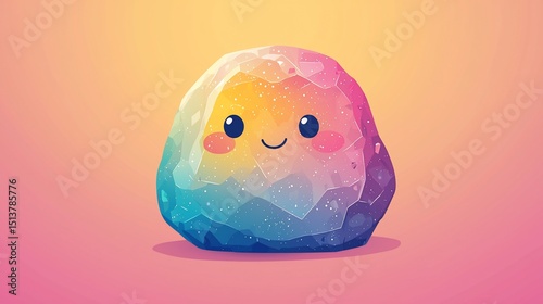 Cute Rock Character, Pastel Background