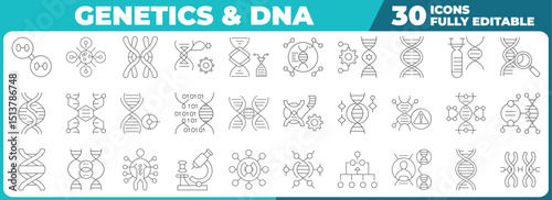 Collection of genetic and dna icons representing scientific research and biotechnology