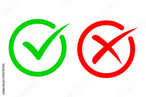 Check mark and cross icon set. Vector design