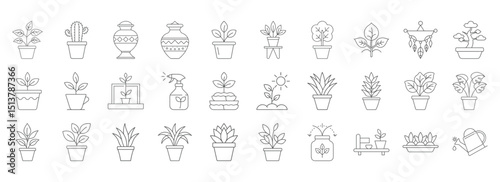 Collection of minimalist line art house plants garden and botany icon set