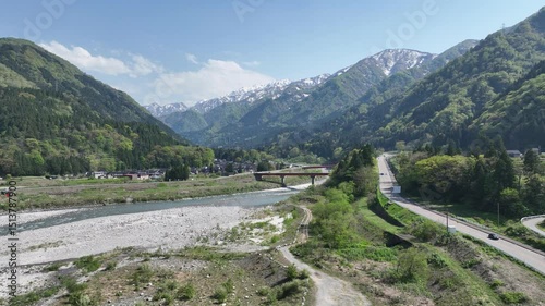 富山県　宇奈月温泉付近の黒部川　ドローン空撮