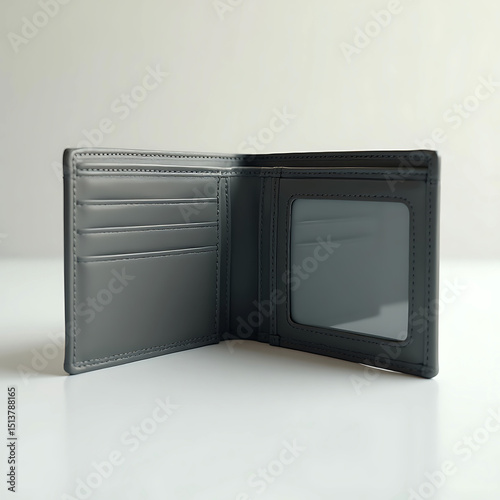  Open Men's Dark Gray Bifold Wallet on White Background