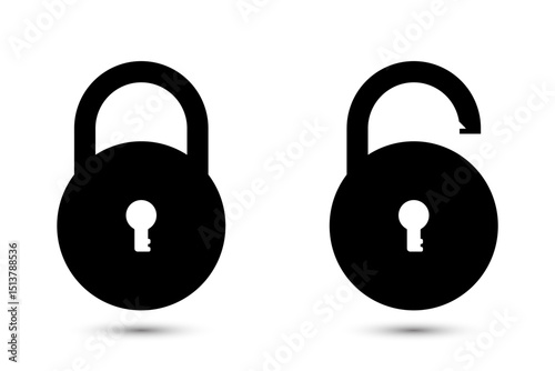 Lock icon collection. Locked and unlocked black line icon set. Flat security symbol. Vector art
