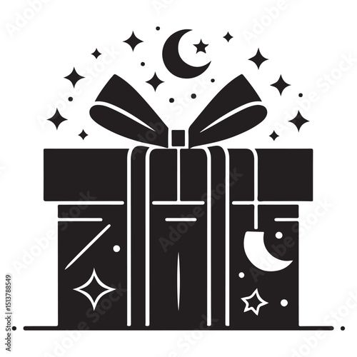Eid Gift Box Vector with Islamic Symbols
