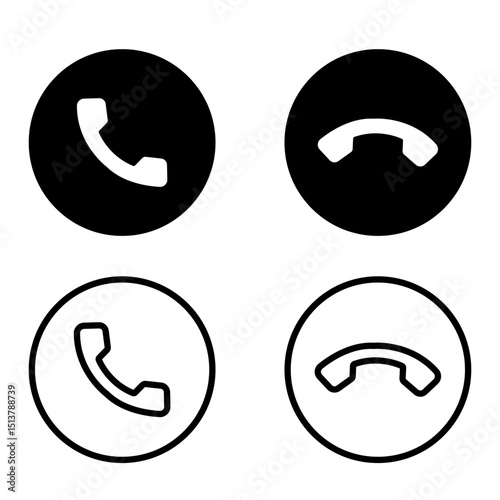 Call Icons. Phone Dial Symbols. Answer and Decline. black and white. Yes and No. Vector illustration