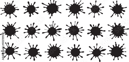 Ink Splatter Vector Set – Black Paint Blots and Grunge Splash Elements on White Background