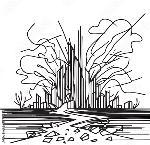 destruction broken line, sketch landscape