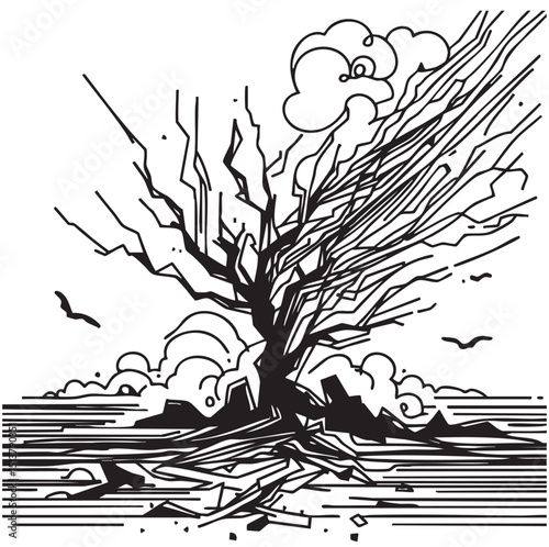 destruction broken line, sketch landscape. explosion