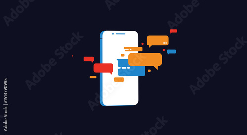 Smartphone displaying chat messages in colorful speech bubbles  
