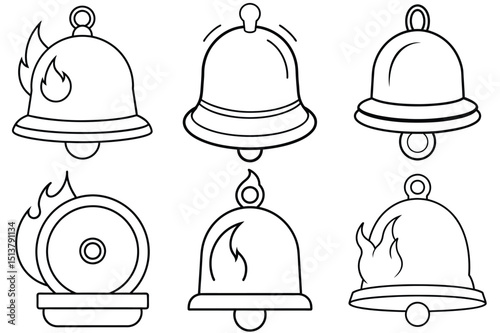 Fire alarm alarm bell outline vector illustration isolated on white background.