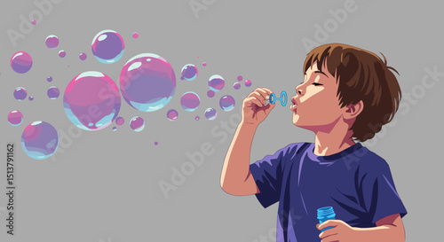 Boy blowing bubbles while enjoying a fun activity indoors  