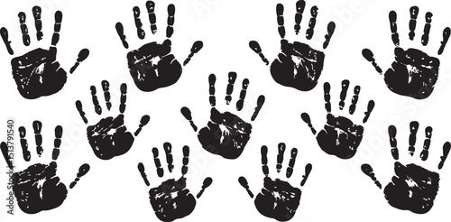Grunge Black Handprint Vector Set – Isolated Ink Palm Impressions for Design and Art

