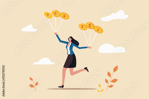 Bitcoin market risk, volatility and danger crypto currency price, challenge to success in bitcoin investment concept, smart businesswoman performing plates spinning with shiny bitcoin physical coins.