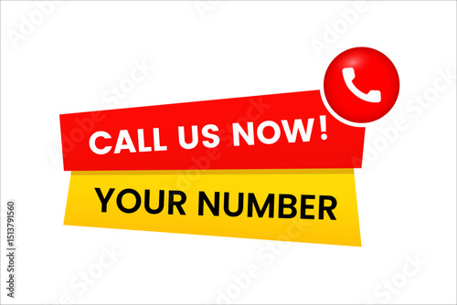 call us now sign template red and yellow color vector design