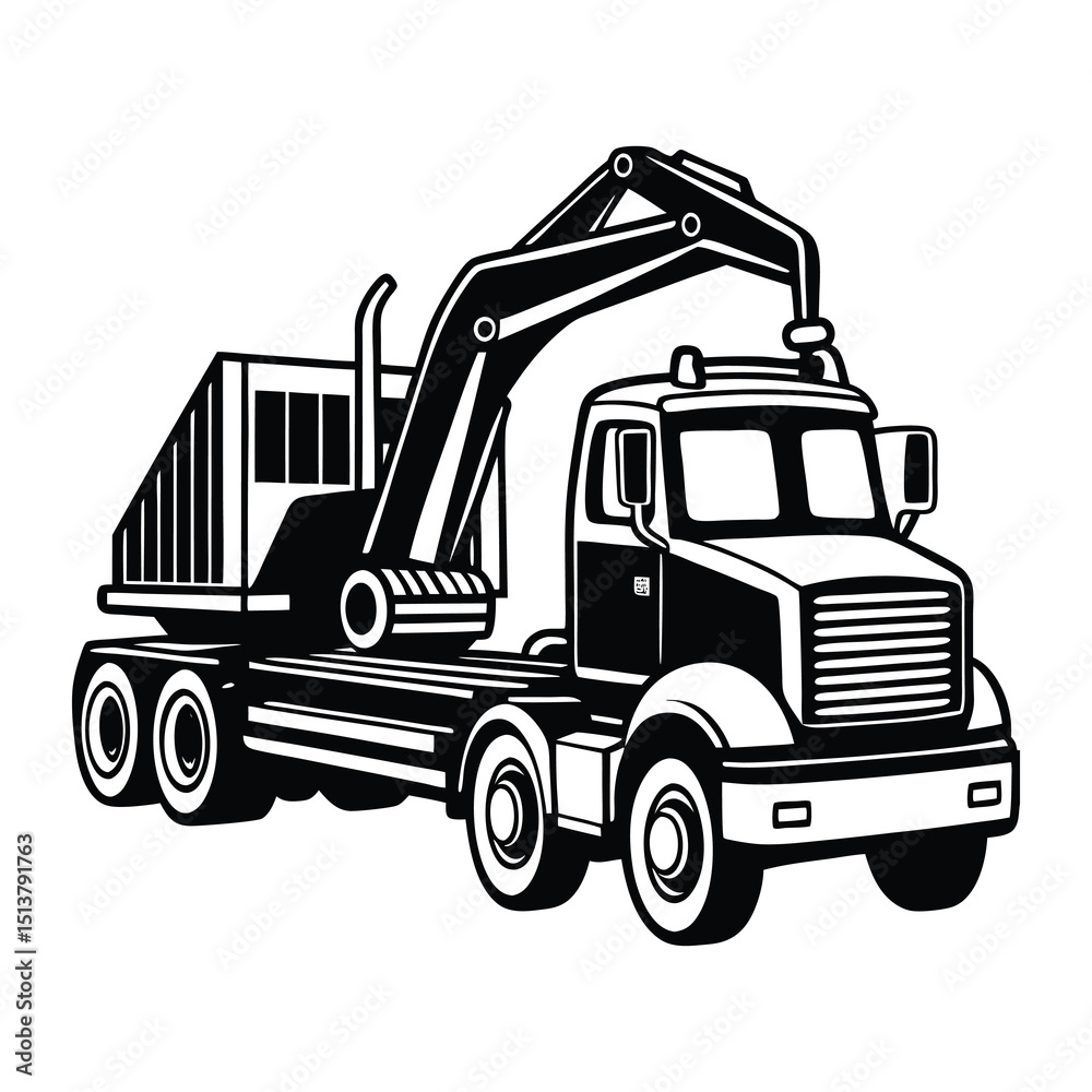 Naklejka premium Lowboy Truck Hauling an Excavator Svg