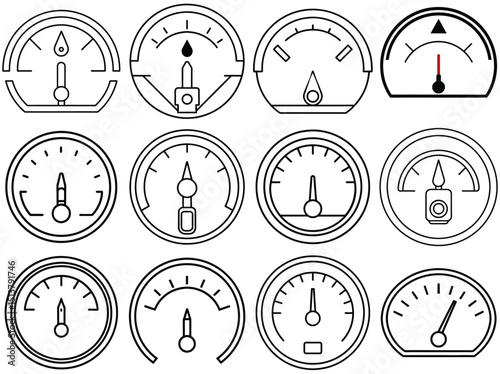 Fuel gauge outline vector illustration isolated on white background.
